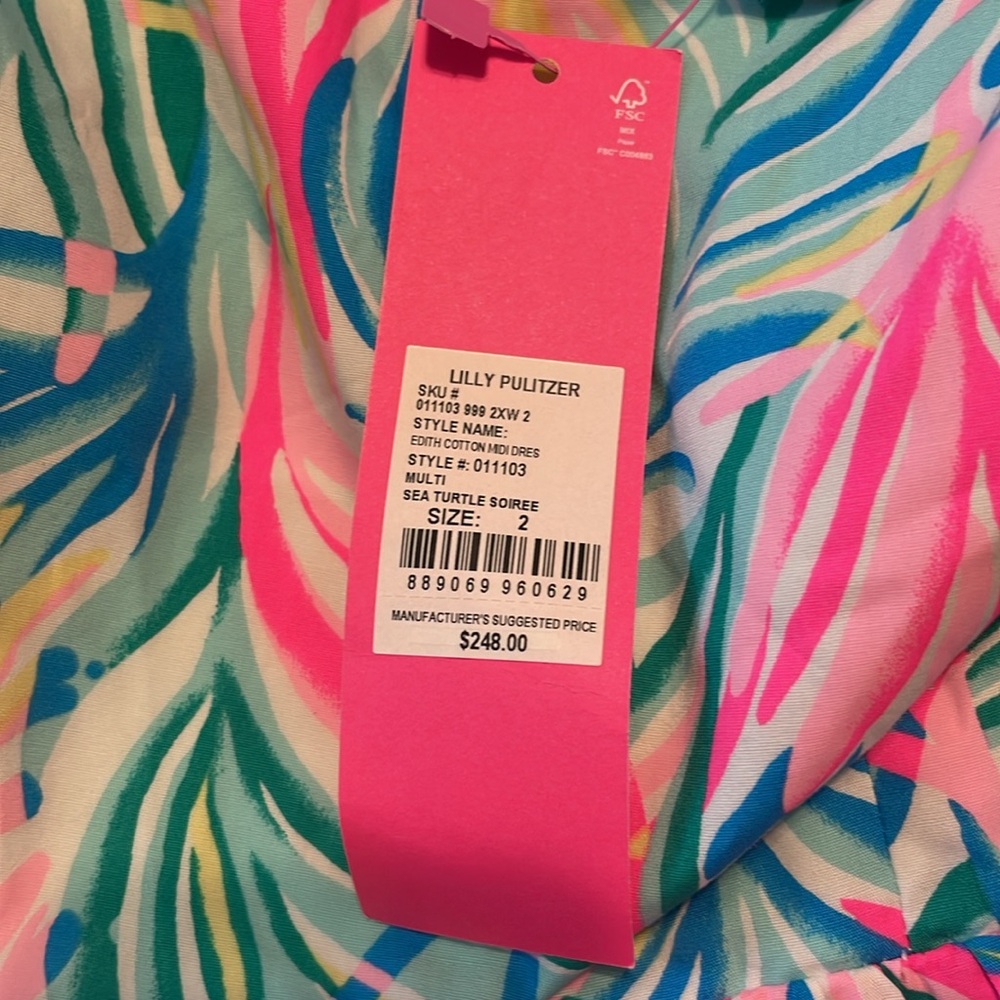 New Lilly Pulitzer Edith Cotton Multi Sea Turtle Soirée Tiered Midi Dress size 2 - Picture 12 of 16